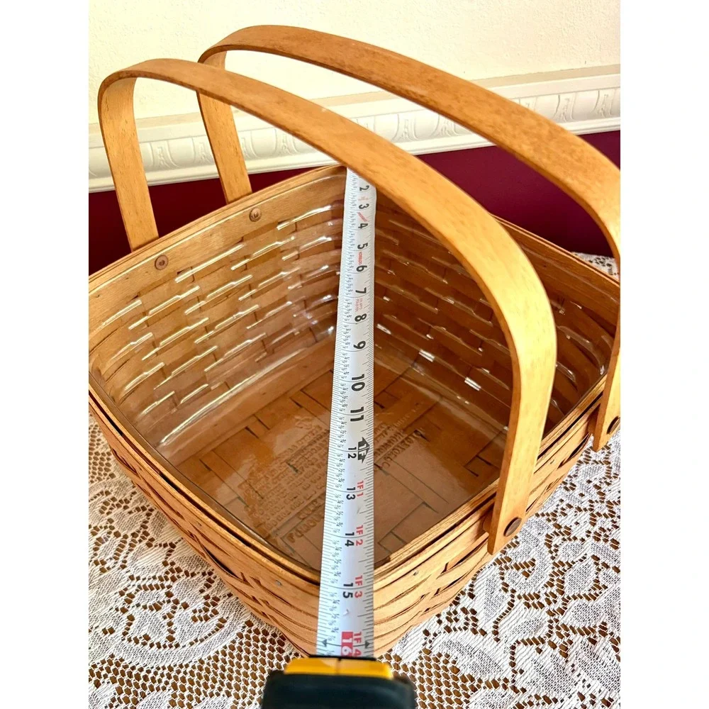 Longaberger 1992 Handwoven Square Cake Basket Dual Handle Liner USA Made 12x12x6